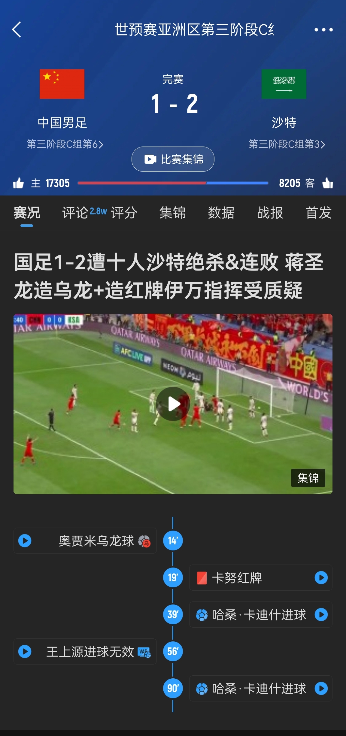  今天什么劇本？首戰(zhàn)沙特也是半場紅牌+蔣光太傷退，最后國足被翻