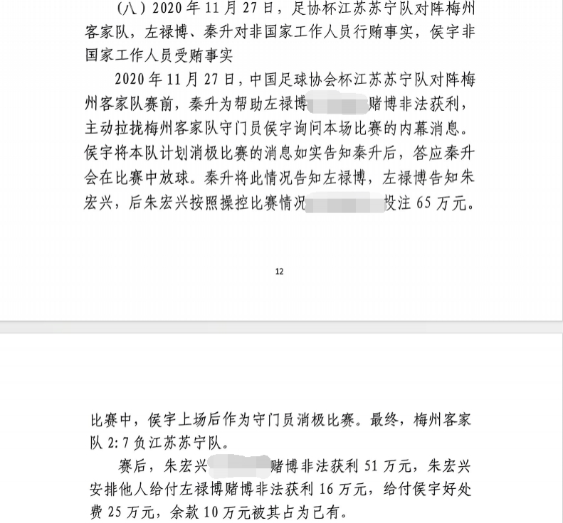  網傳判決書：足協杯梅州2-7江蘇，梅州門將侯宇收25萬消極比賽