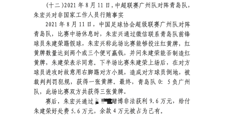  網(wǎng)傳判決書：青島球員朱建榮故意踢對方小腿，染黃收5.6萬好處費(fèi)